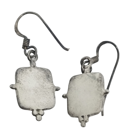 VINTAGE STERLING SILVER & GEMSTONE NATIVE AMERICAN DROP STYLE HOOK EARRINGS - Picture 4 of 5